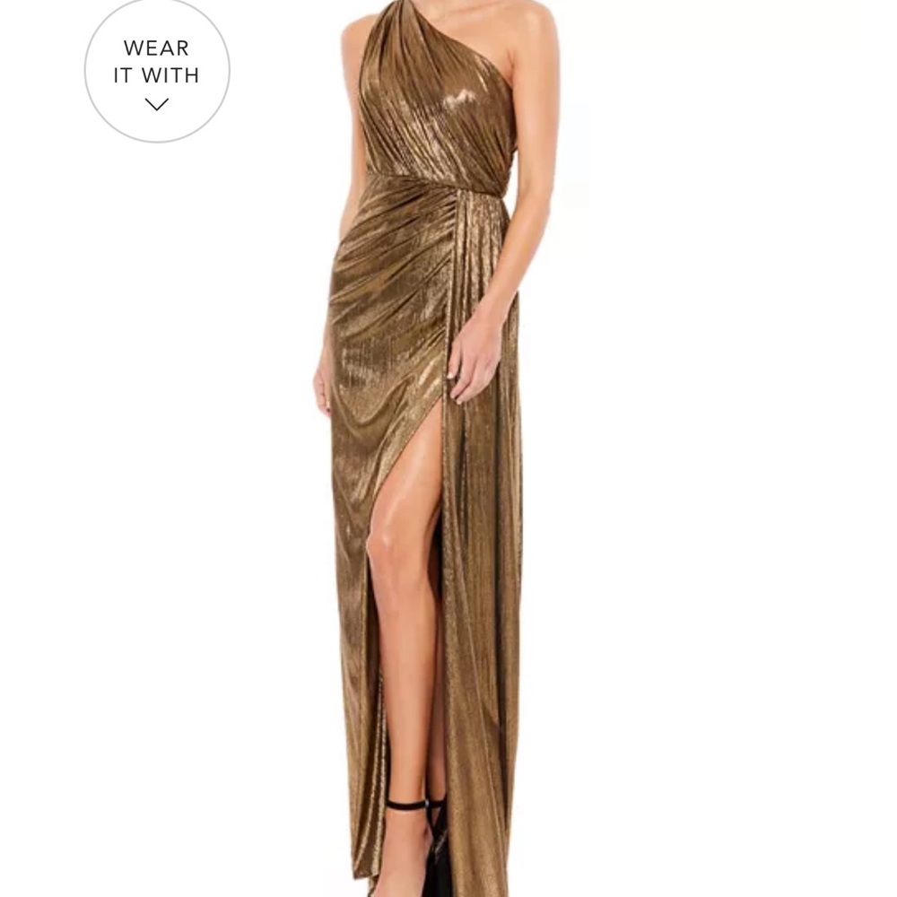 Mac Duggal evening gown in gold size 12 worn only once. Like new condition.